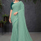 Contemporary Chiffon Tissue Brasso Sea Green Embroidered Saree