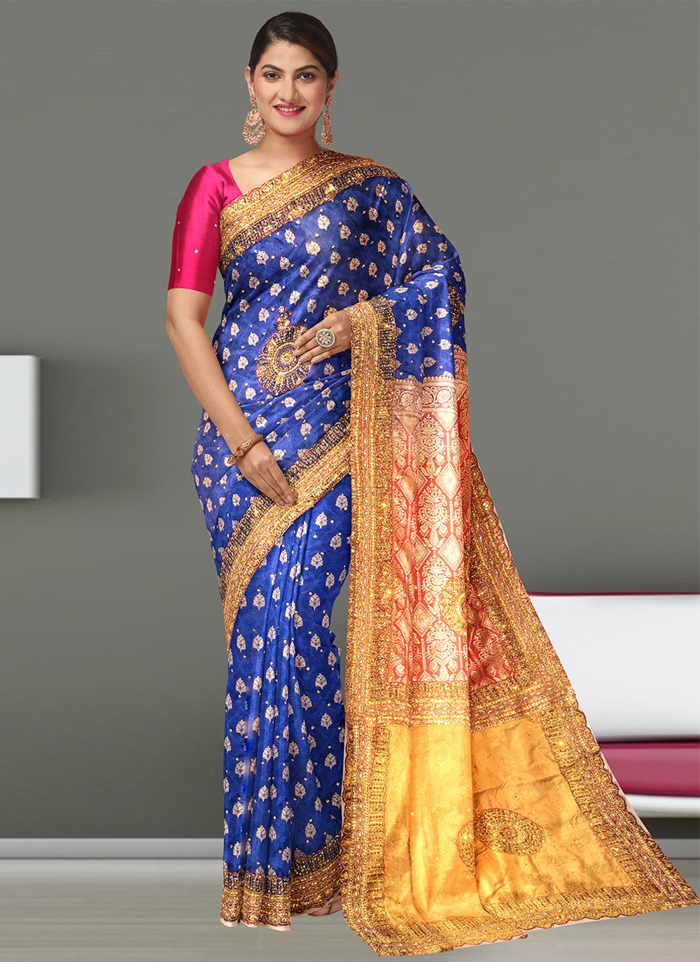 Traditional Saree Kanjivaram Silk Blue Embroidered Saree