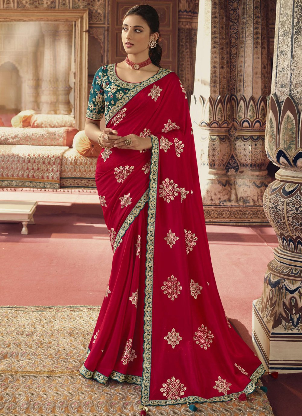 Traditional Saree Viscose Maroon Embroidered Saree