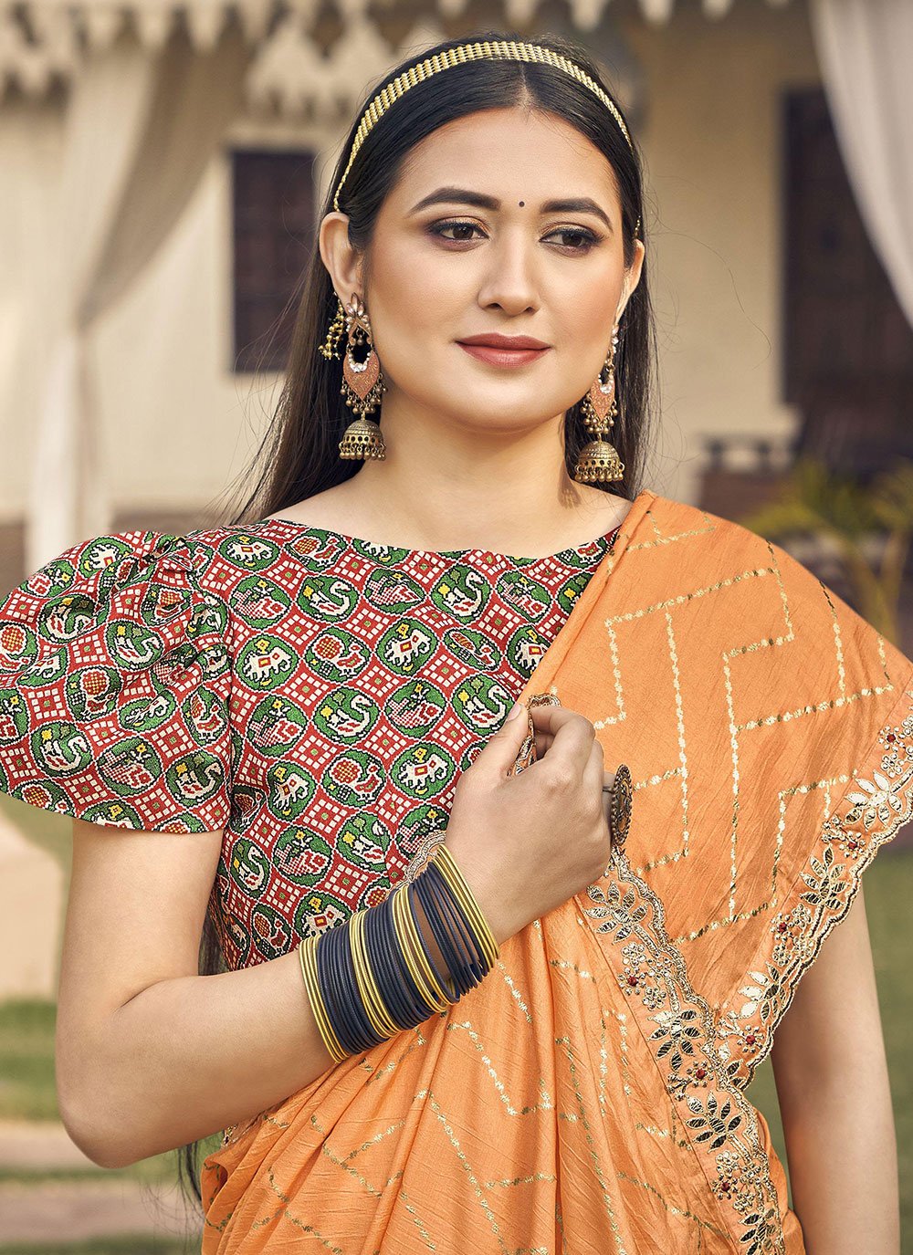 Traditional Saree Silk Orange Embroidered Saree