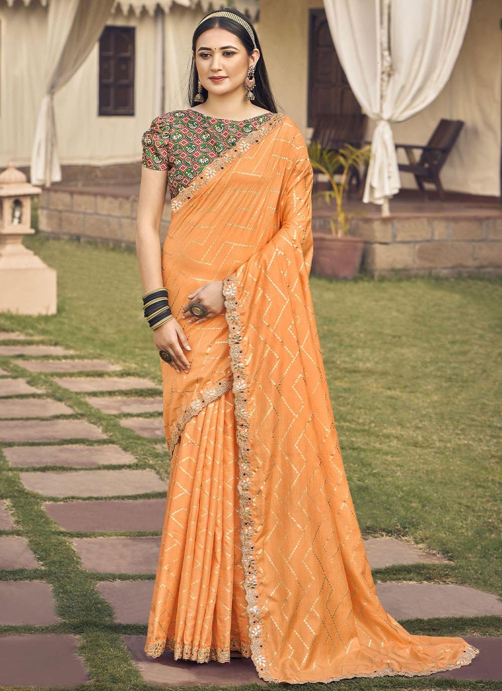 Traditional Saree Silk Orange Embroidered Saree