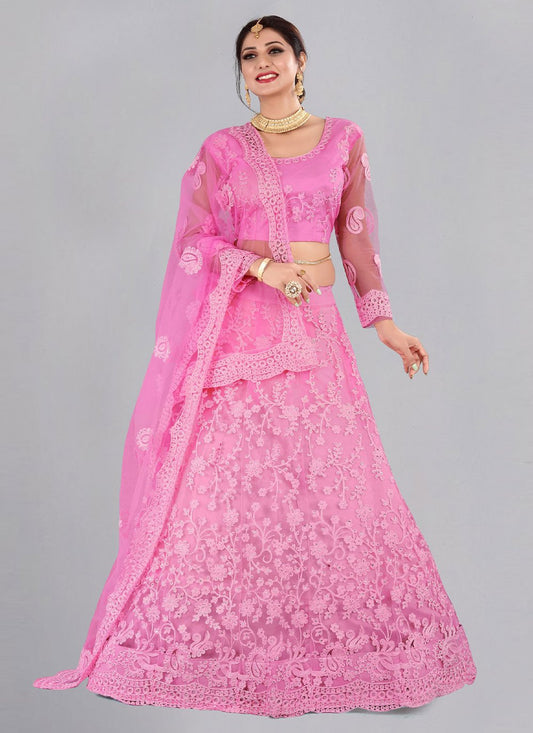 Lehenga Choli Net Pink Embroidered Lehenga Choli