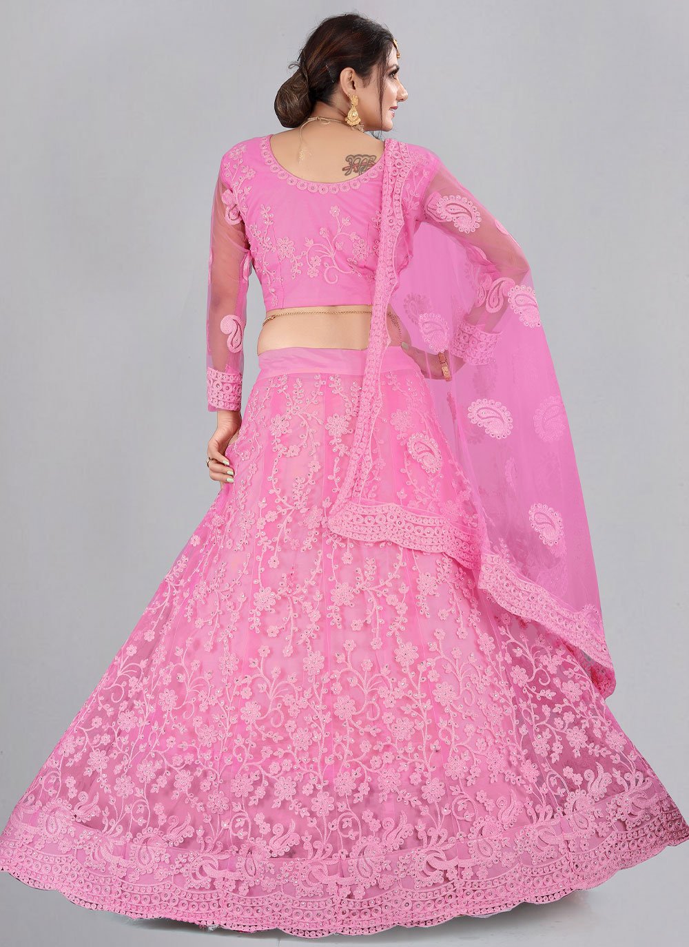 Lehenga Choli Net Pink Embroidered Lehenga Choli