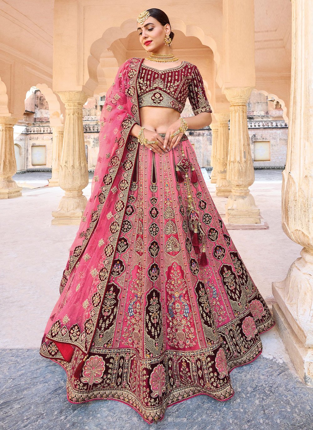 Lehenga Choli Silk Pink Embroidered Lehenga Choli