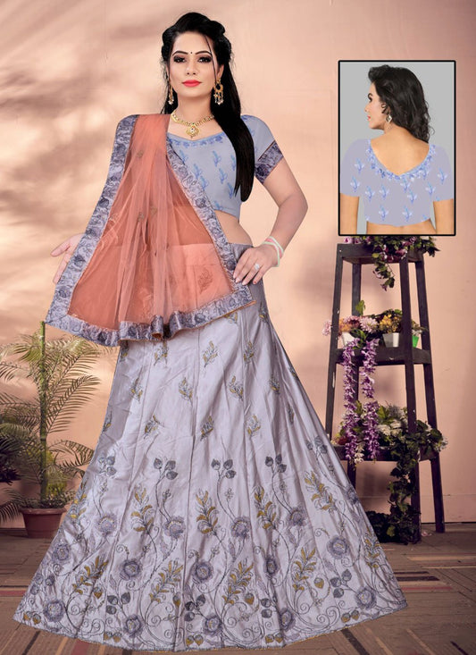 Lehenga Choli Satin Silk Mauve Embroidered Lehenga Choli