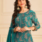 Salwar Suit Pure Crepe Teal Embroidered Salwar Kameez