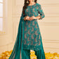 Salwar Suit Pure Crepe Teal Embroidered Salwar Kameez