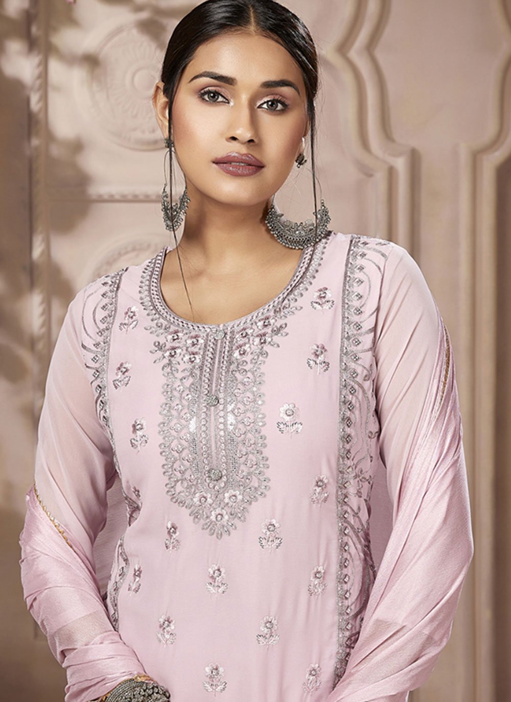 Salwar Suit Georgette Pink Embroidered Salwar Kameez