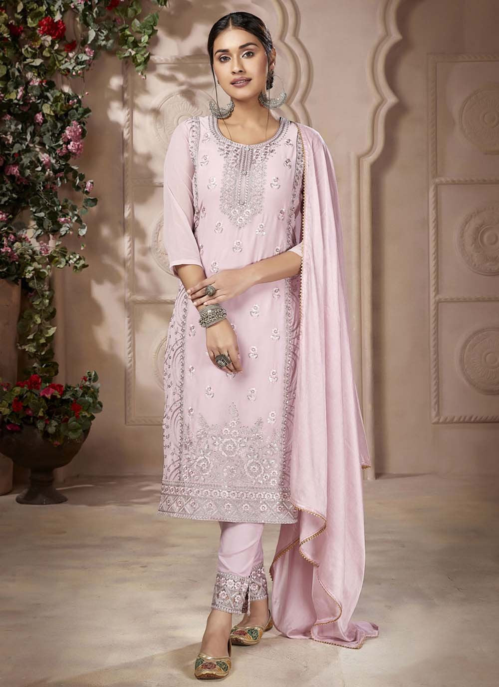 Salwar Suit Georgette Pink Embroidered Salwar Kameez