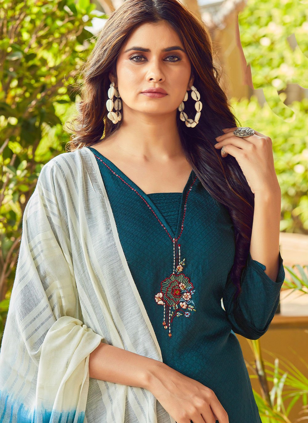 Salwar Suit Viscose Teal Embroidered Salwar Kameez