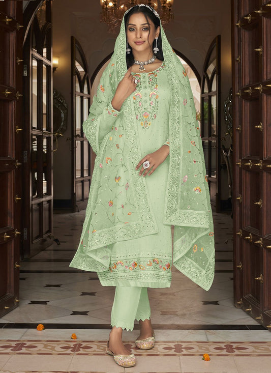 Salwar Suit Faux Georgette Sea Green Embroidered Salwar Kameez