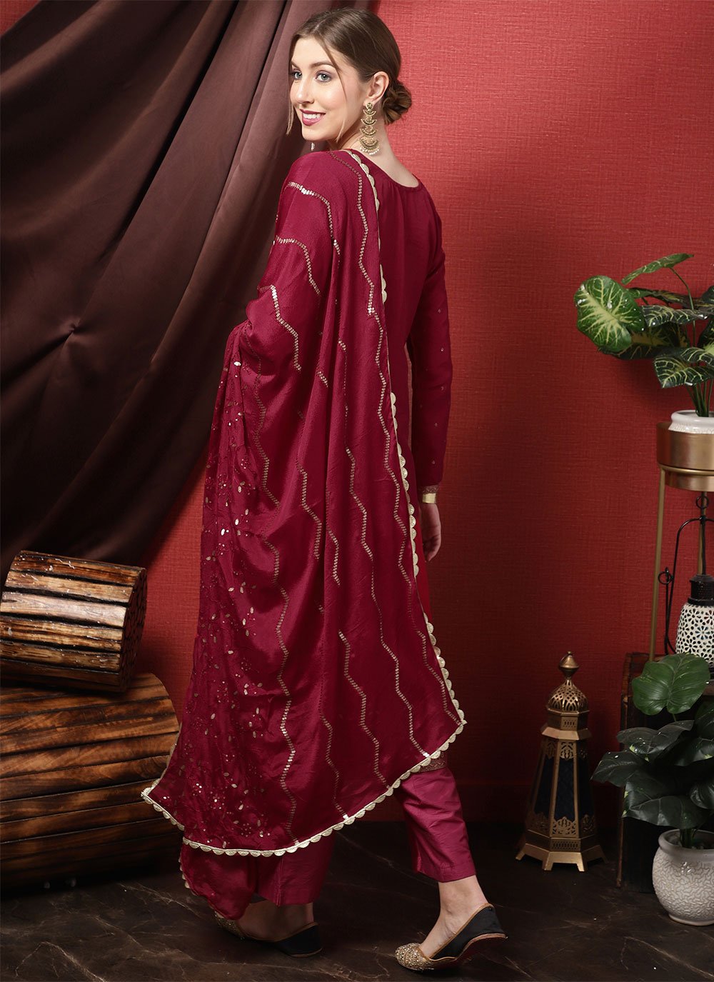 Salwar Suit Silk Maroon Embroidered Salwar Kameez