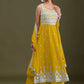 Salwar Suit Faux Georgette Yellow Embroidered Salwar Kameez