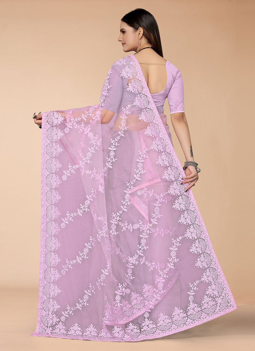 Trendy Saree Net Purple Embroidered Saree