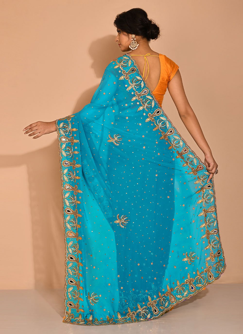 Trendy Saree Georgette Blue Embroidered Saree