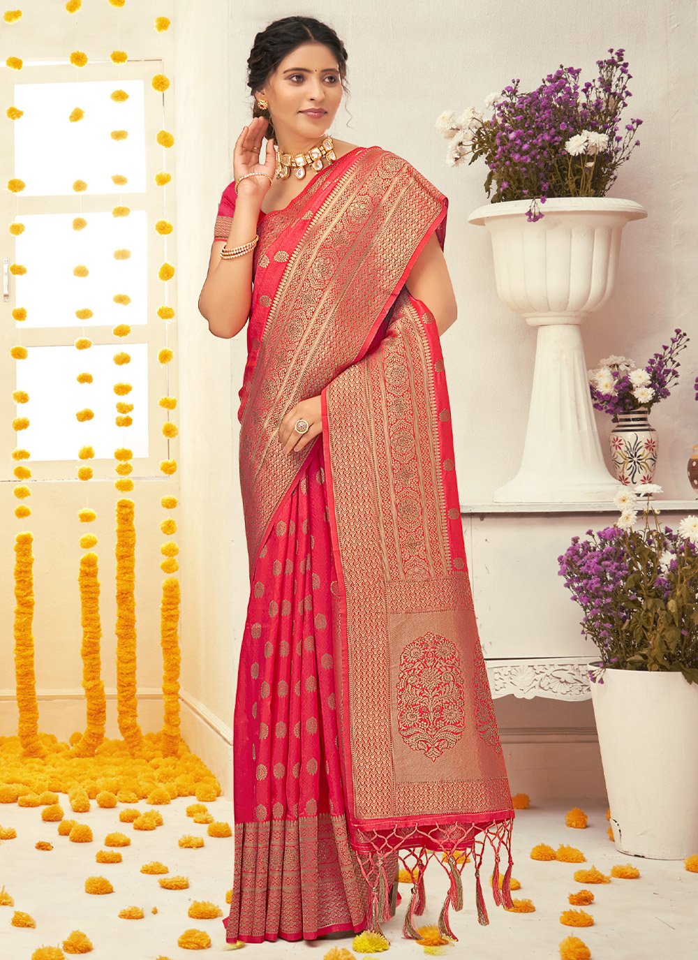 Trendy Saree Silk Magenta Embroidered Saree