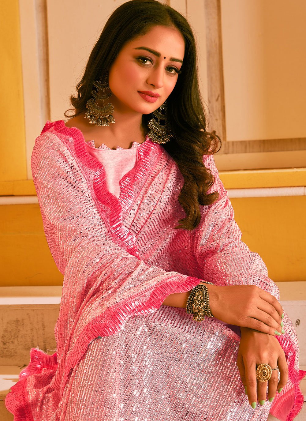 Trendy Saree Net Pink Embroidered Saree