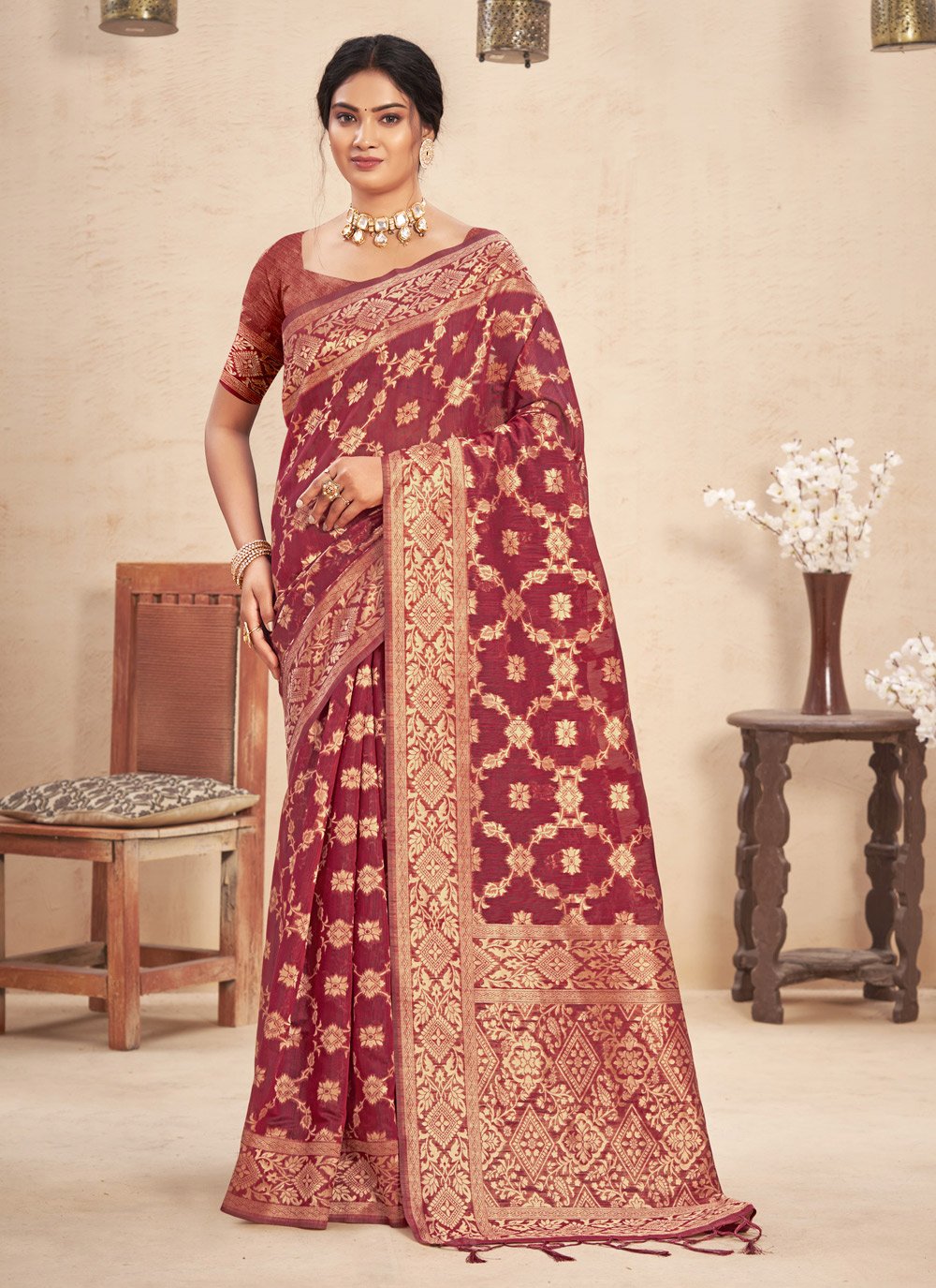 Trendy Saree Cotton Maroon Embroidered Saree