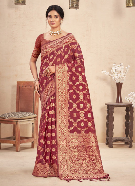 Trendy Saree Cotton Maroon Embroidered Saree