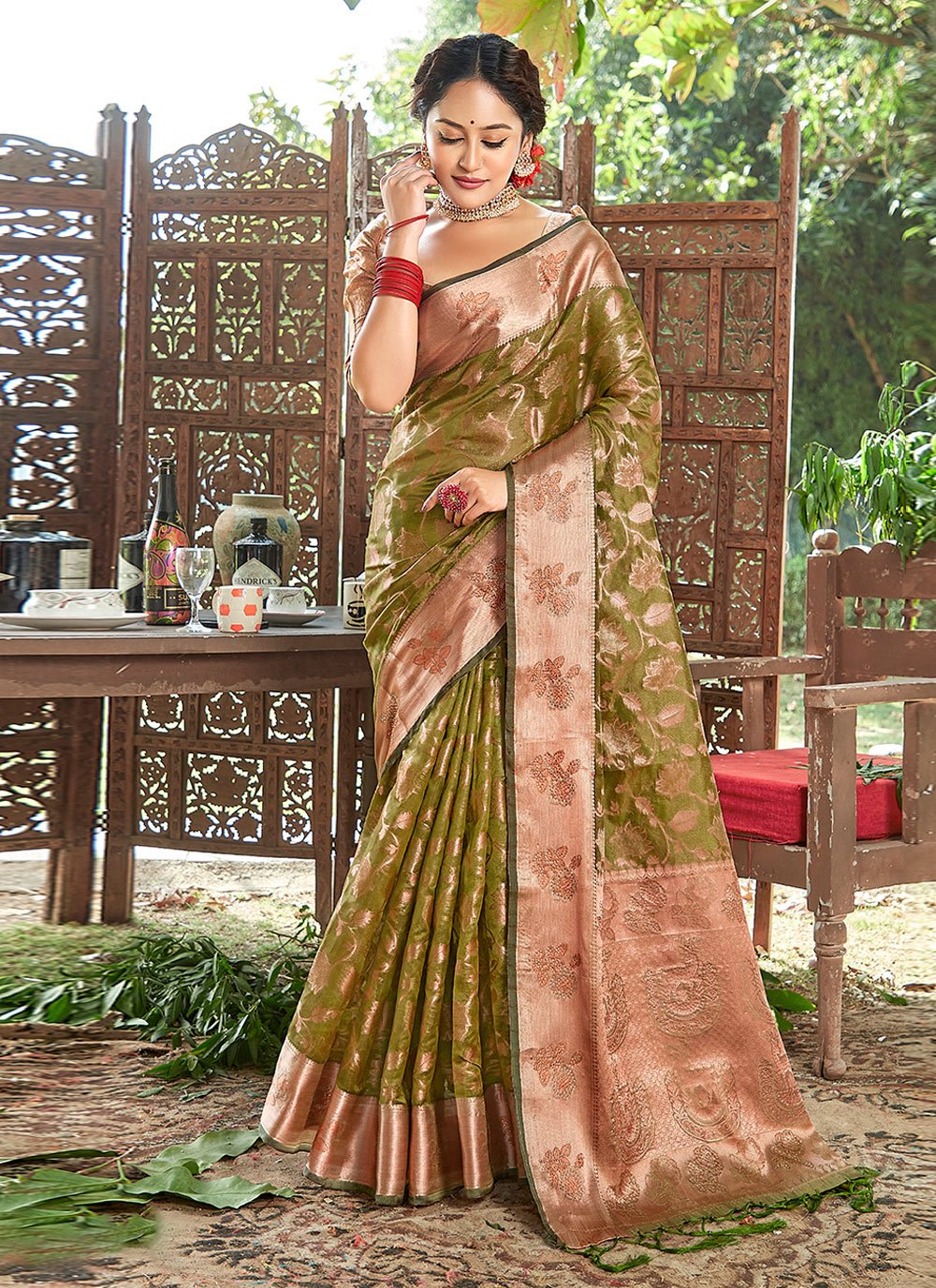 Trendy Saree Organza Green Embroidered Saree