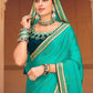 Trendy Saree Chiffon Satin Turquoise Embroidered Saree
