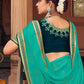 Trendy Saree Chiffon Satin Turquoise Embroidered Saree
