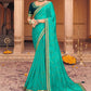Trendy Saree Chiffon Satin Turquoise Embroidered Saree