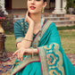 Contemporary Vichitra Silk Turquoise Embroidered Saree