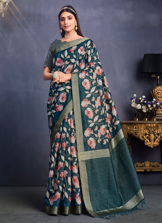 Traditional Saree Tussar Silk Morpeach Embroidered Saree