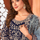 Anarkali Suit Velvet Blue Embroidered Salwar Kameez