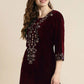 Casual Kurti Velvet Maroon Embroidered Kurtis