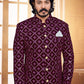 Jodhpuri Suit Velvet Purple Embroidered Mens