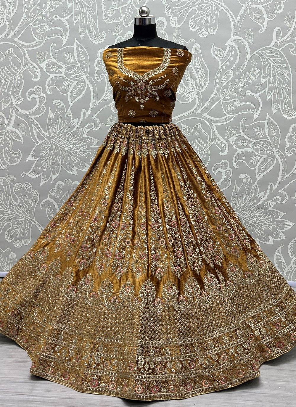 Lehenga Choli Velvet Brown Diamond Lehenga Choli