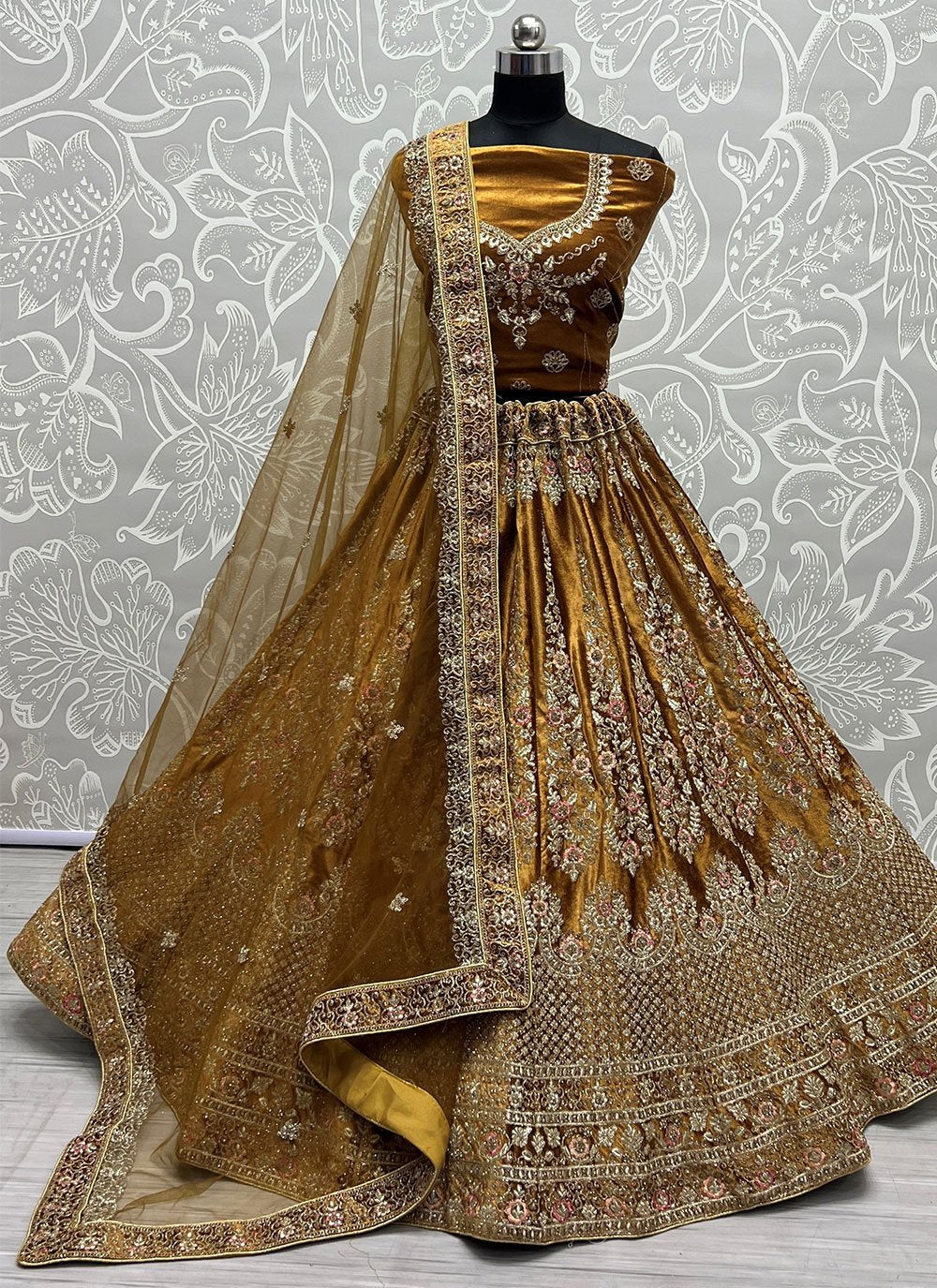 Lehenga Choli Velvet Brown Diamond Lehenga Choli