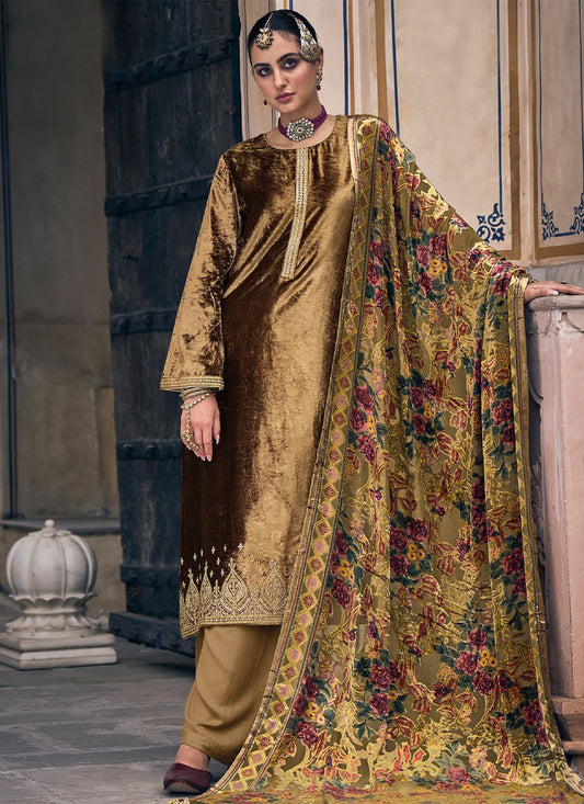 Palazzo Salwar Suit Velvet Gold Embroidered Salwar Kameez
