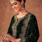 Pant Style Suit Velvet Green Embroidered Salwar Kameez