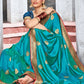 Classic Vichitra Silk Turquoise Embroidered Saree