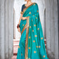 Classic Vichitra Silk Turquoise Embroidered Saree