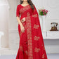 Classic Vichitra Silk Red Embroidered Saree