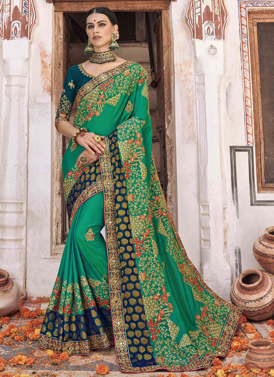 Contemporary Silk Viscose Green Diamond Saree