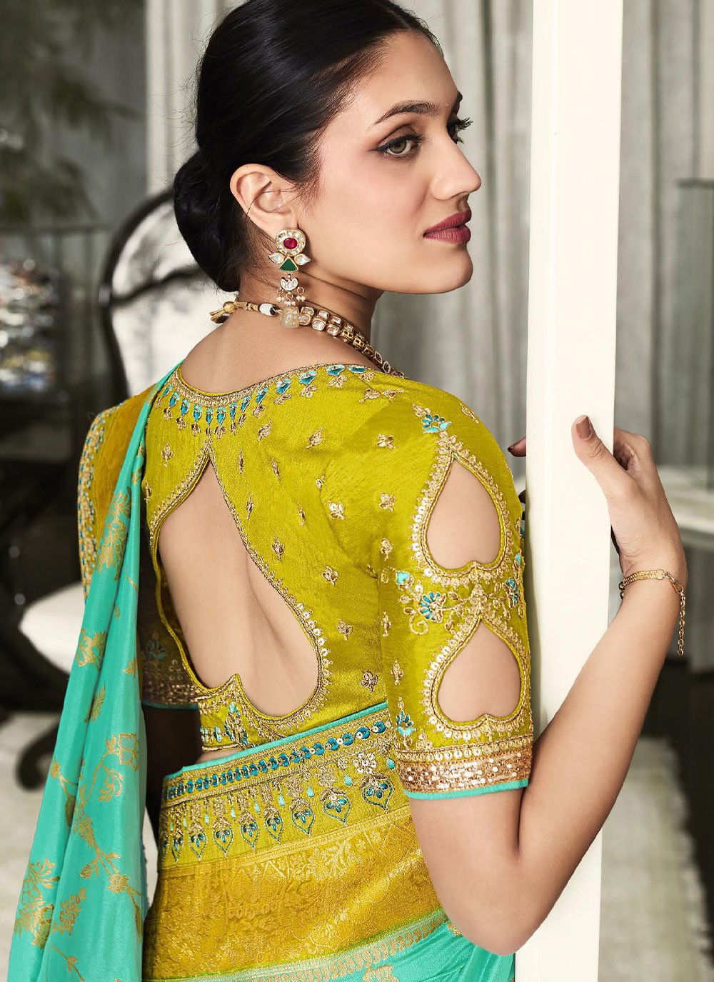 Contemporary Silk Sea Green Embroidered Saree