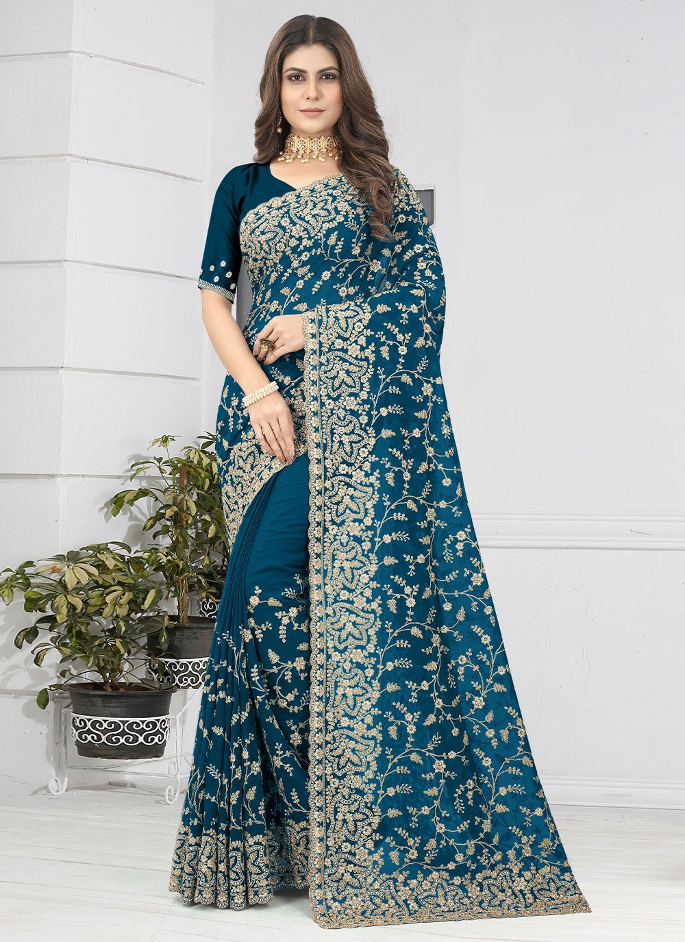 Designer Georgette Morpeach Diamond Saree