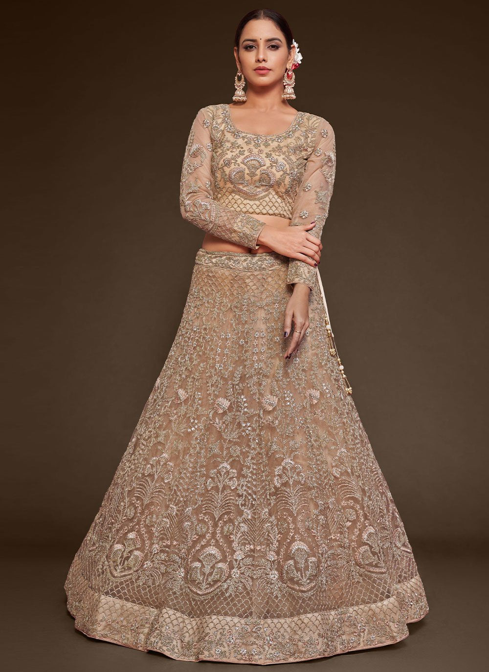 Lehenga Choli Net Beige Dori Work Lehenga Choli