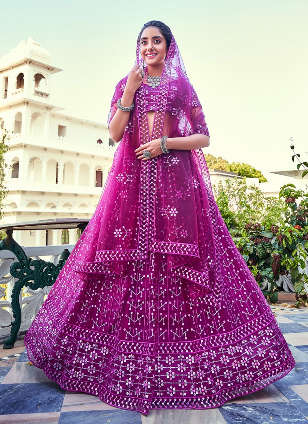 Lehenga Choli Net Pink Embroidered Lehenga Choli