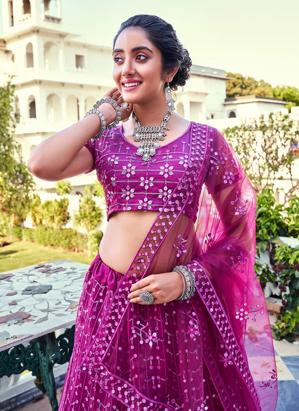 Lehenga Choli Net Pink Embroidered Lehenga Choli