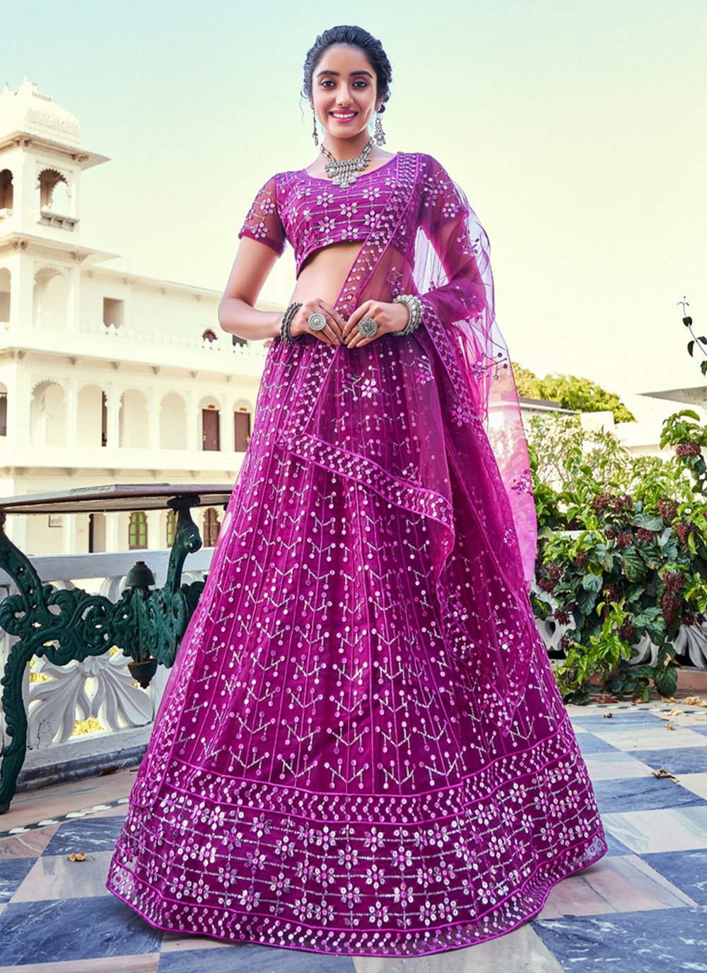 Lehenga Choli Net Pink Embroidered Lehenga Choli