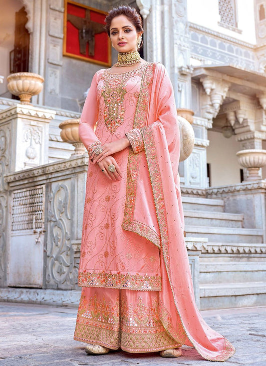 Salwar Suit Chinon Pink Embroidered Salwar Kameez
