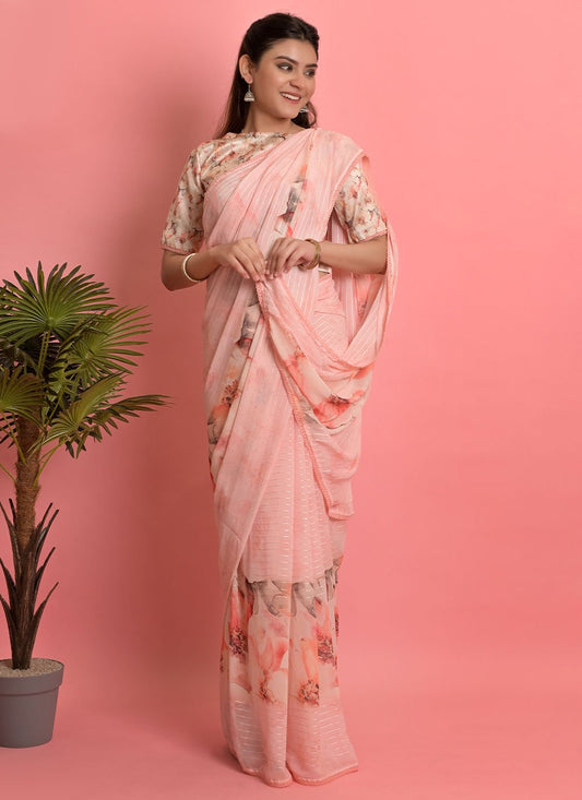 Contemporary Weight Less Pink Digital Print Saree