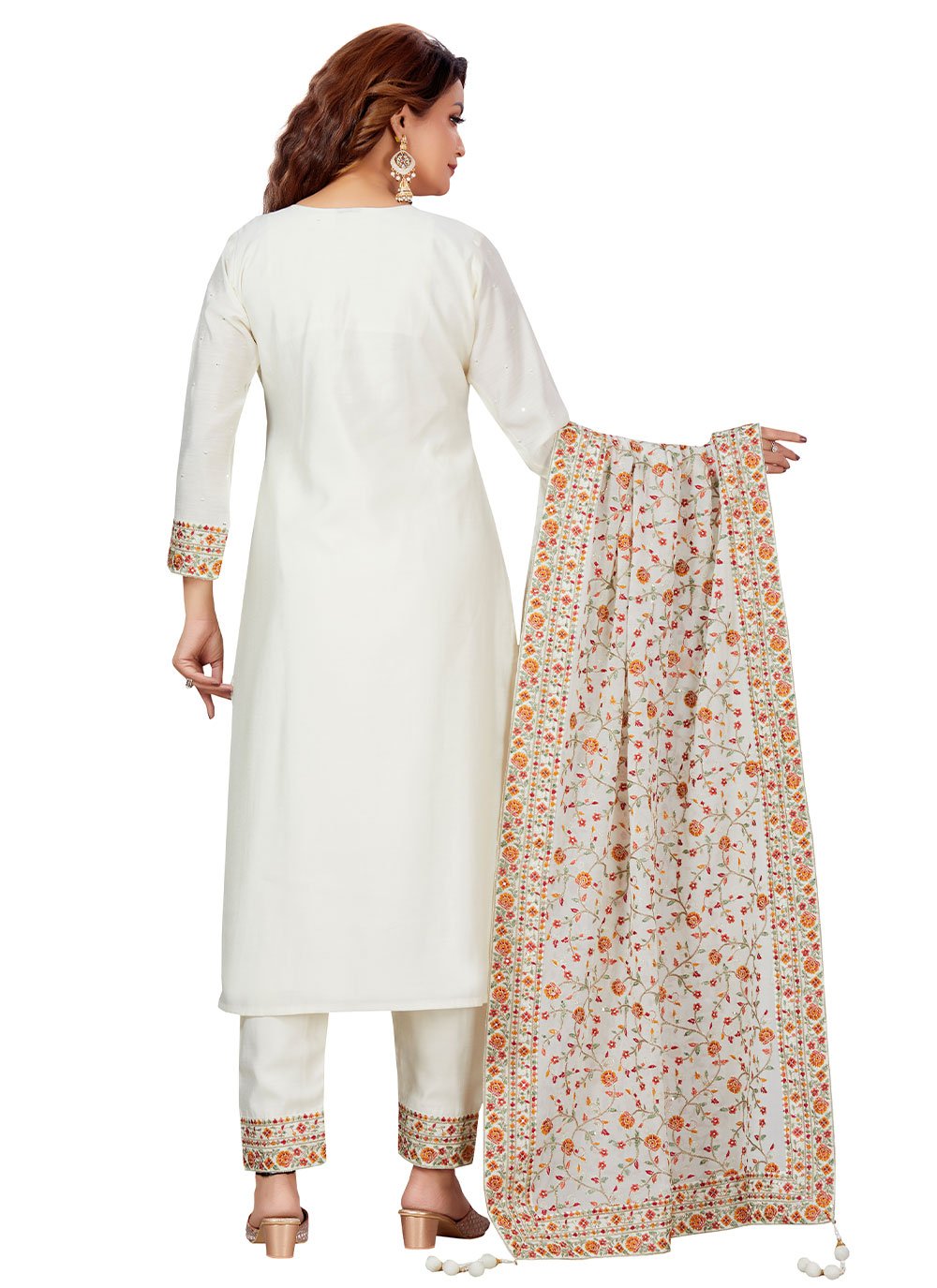 Salwar Suit Chanderi White Embroidered Salwar Kameez