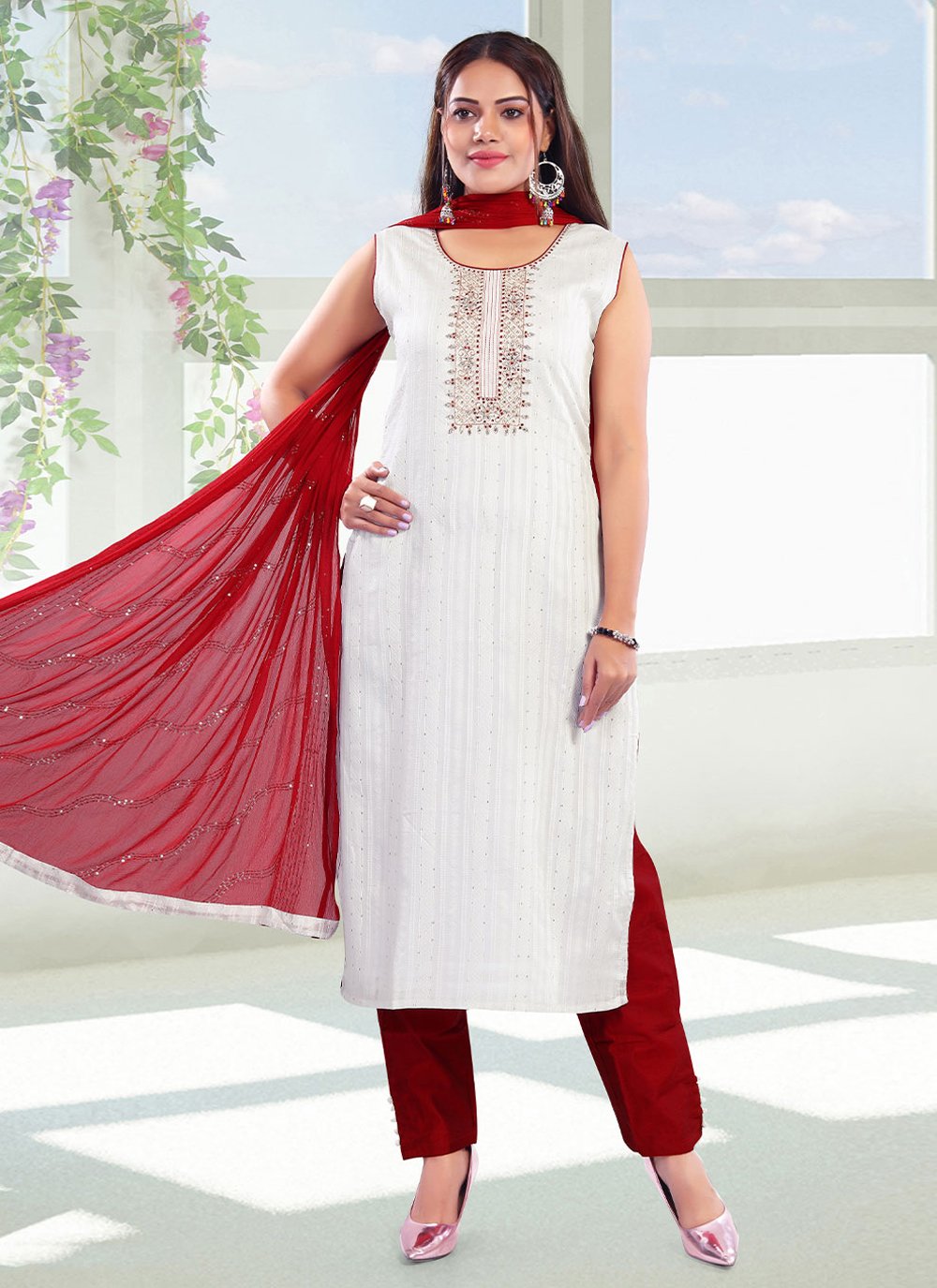 Salwar Suit Silk White Embroidered Salwar Kameez